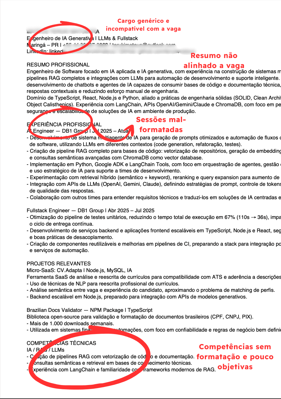 Currículo depois da otimização