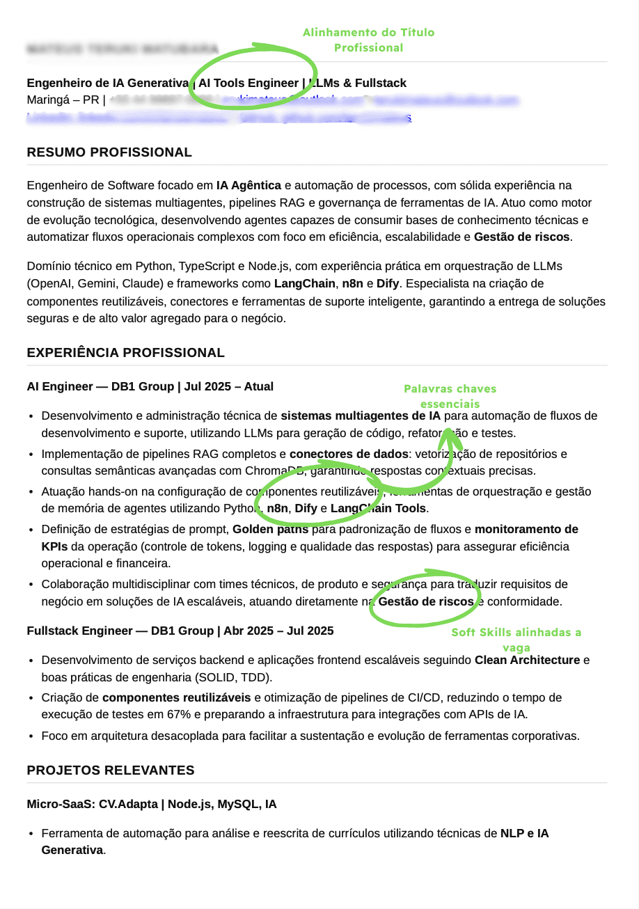 Currículo antes da otimização